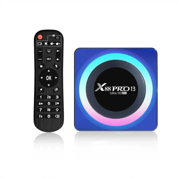 X88 PRO 13 Android 13.0 8K Smart TV Box with remote control, supports Wi-Fi 6 and Bluetooth 5.0