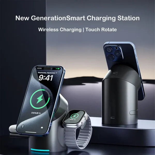 Smart Rotation 3-in-1 Magnetic Wireless Charging Station - Image 2