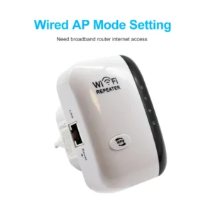 WiFi signal repeater, expands wireless coverage, boosts home and office network signal strength, compatible with multiple devices.