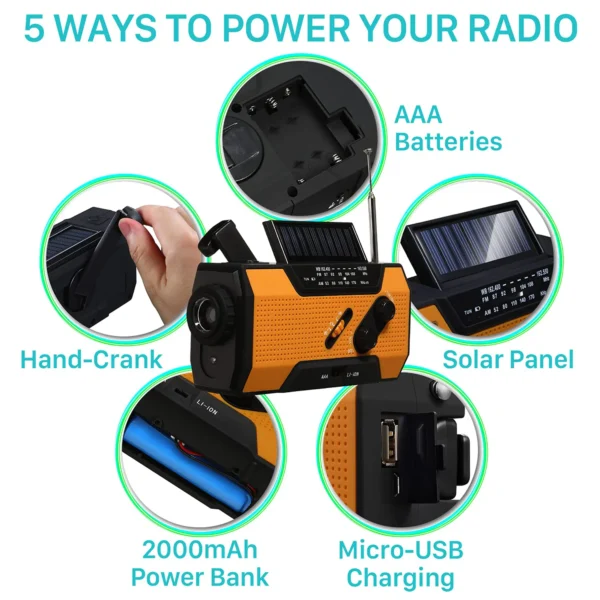 Emergency hand crank radio with solar panel - Image 7