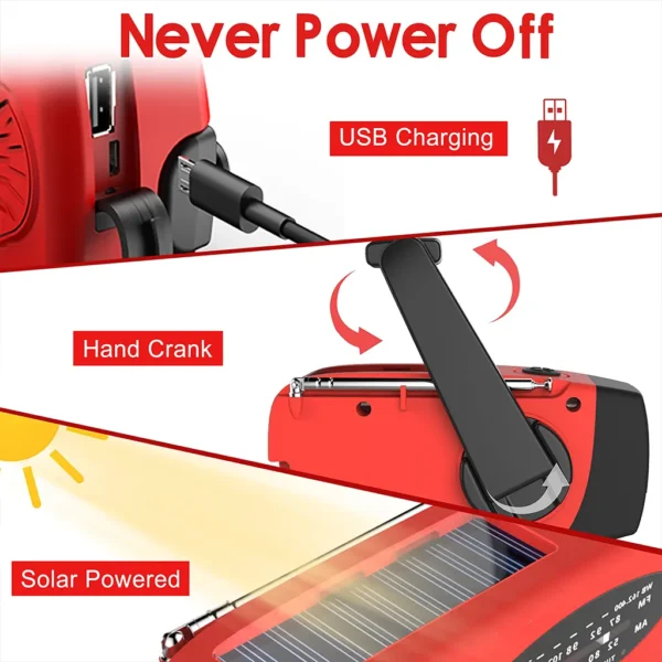 Emergency Weather Radio, Hand Crank Solar Radio - Image 5