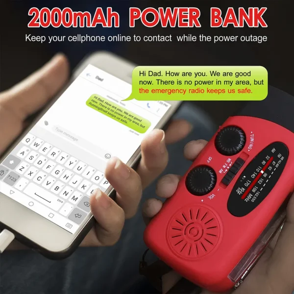 Emergency Weather Radio, Hand Crank Solar Radio - Image 4