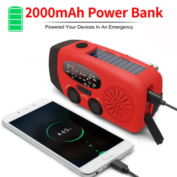 Emergency Weather Radio, Hand Crank Solar Radio - Image 2