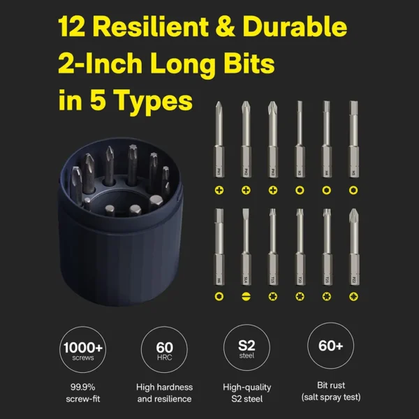 Electric Screwdriver Set- Cordless Power Screwdriver with 12 S2 Steel Bits - Image 3