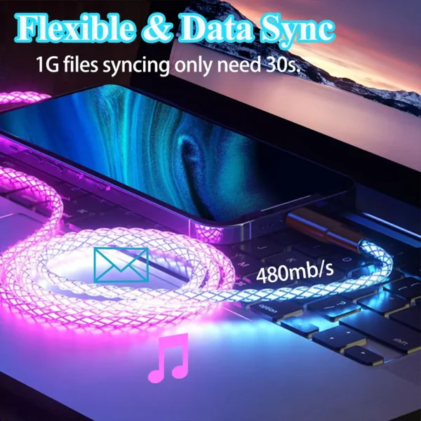 66W 3 in 1 LED Light Up Charging Cable - Image 2