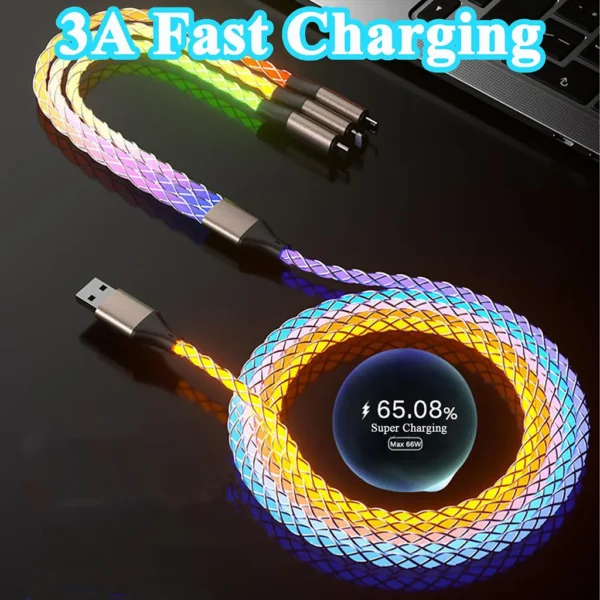 66W 3 in 1 LED Light Up Charging Cable - Image 3