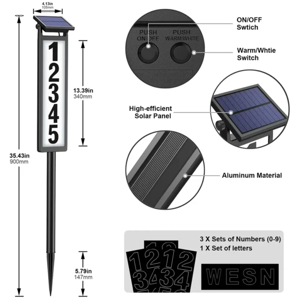 Solar Powered Illuminated House Number Address Sign (2PCS) - Image 2