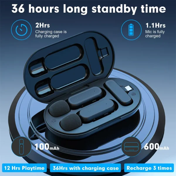 Dual Wireless Lavalier Microphone System with Charging Case - Image 2