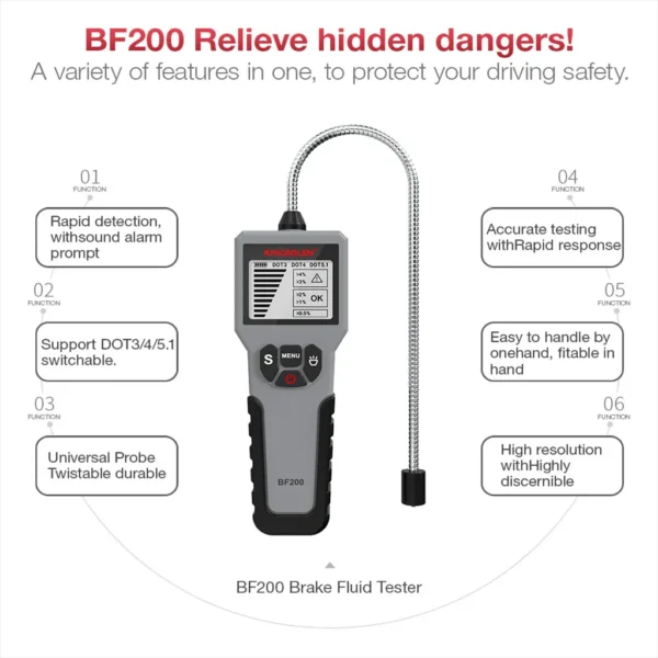 KINGBOLEN BF200 Digital Brake Fluid Tester with Gooseneck Probe - Image 5