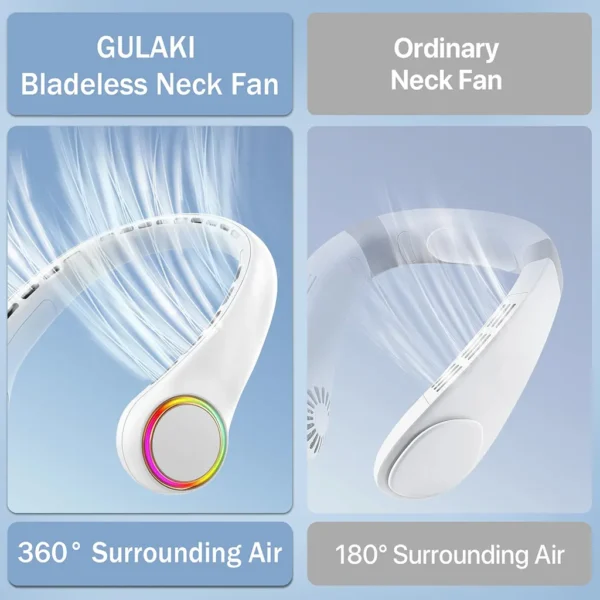 Portable Bladeless Neck Fan with 3 Speeds and RGB Lighting - Image 5